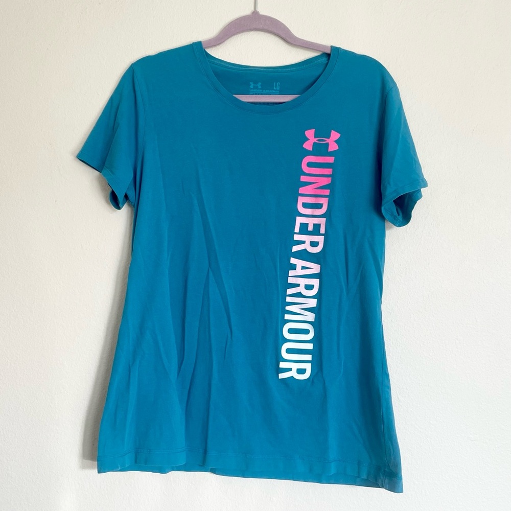 💥SALE💥Under Armour Teal Short Sleeve Tee with Pink Logo